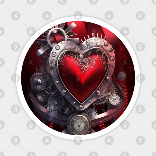 Red Heart- Steampunk Style with Clock and Gears Magnet by mw1designsart